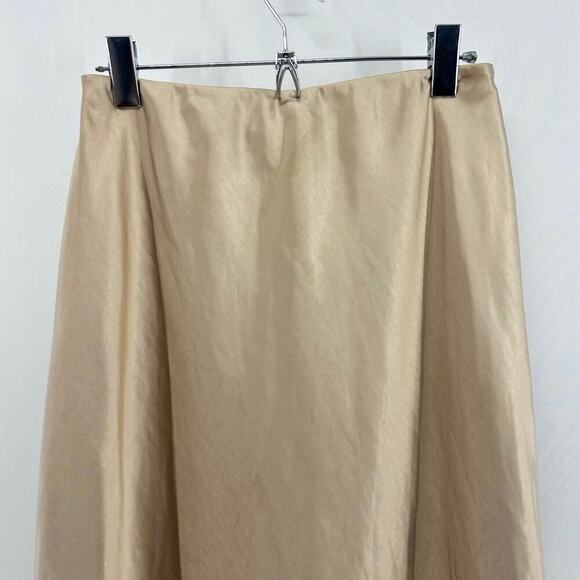 Mango Satin Midi Slip Skirt Champagne High Rise Elastic Waistband Medium - Picture 4 of 6